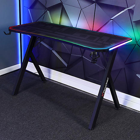 X rocker jaguar esports gaming outlet desk blue led edge lighting